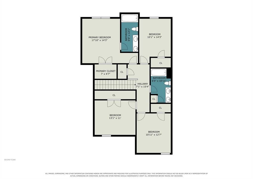 257 Michelle Drive, Grand Prairie, TX 75051 Upper-level floor plan showing the bedroom and bathroom layout. Layout and dimensions are approximate.