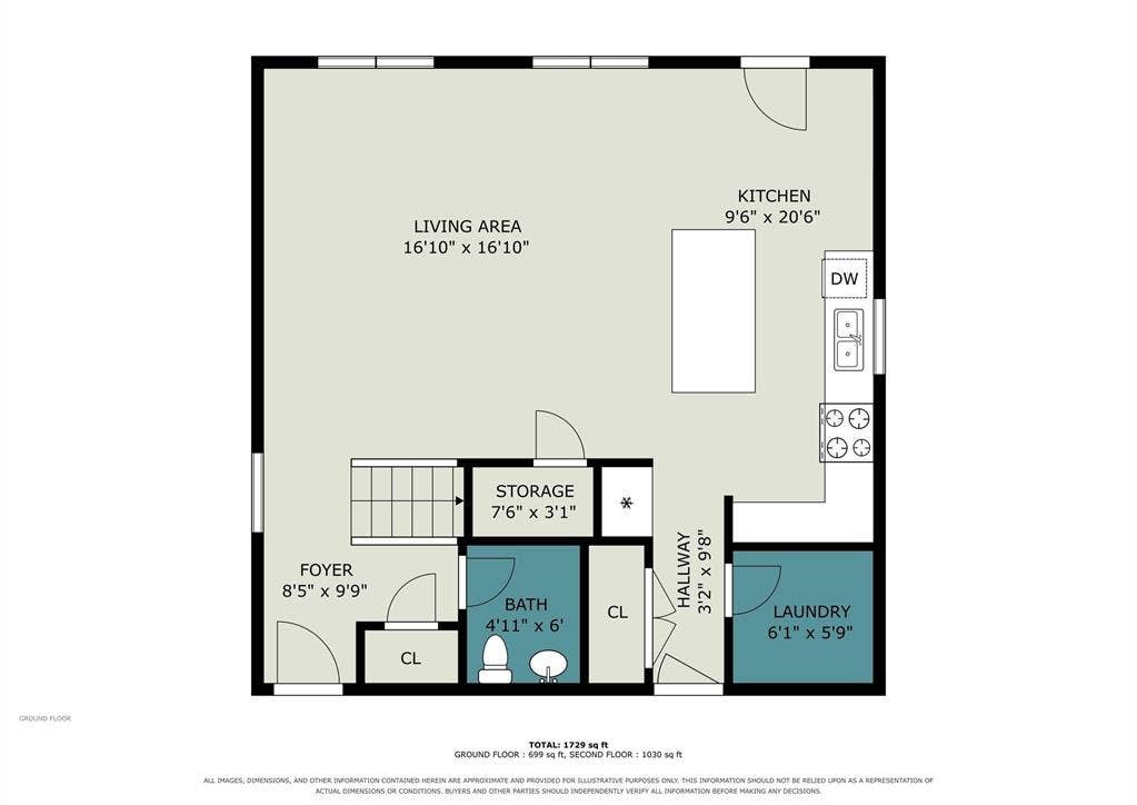 257 Michelle Drive, Grand Prairie, TX 75051 Main-level floor plan showing the connected living, dining and kitchen spaces. Layout and dimensions are approximate.