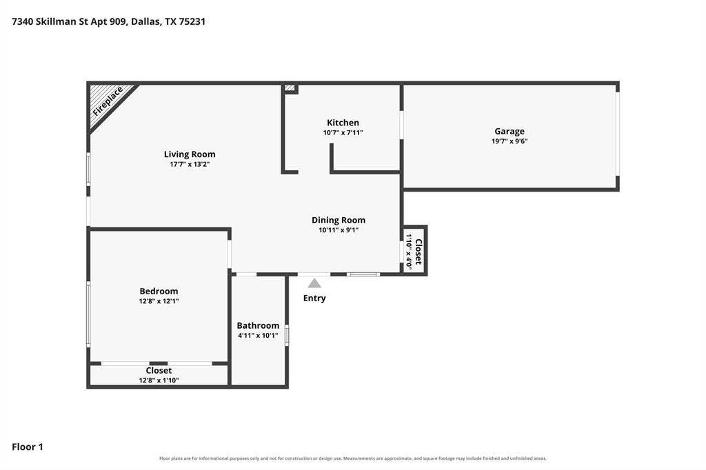 7340 Skillman Street, #909, Dallas, TX 75231 Floor plan
