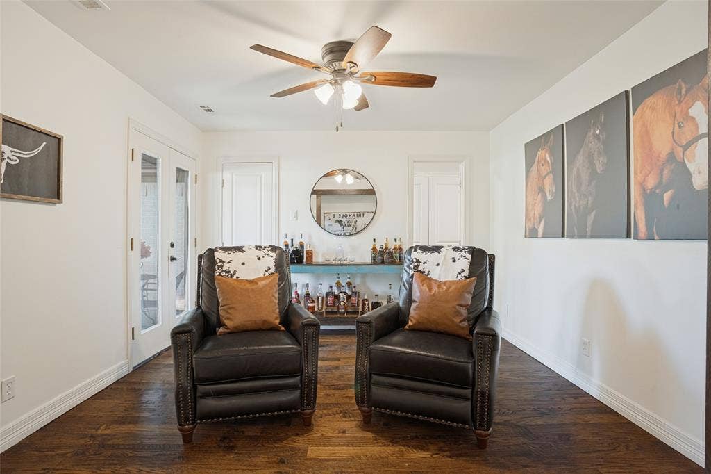 18 Brookhaven Drive, Lucas, TX 75002 Front living/sitting room with doors to front courtyard, closet, and sliding barn doors to entry.