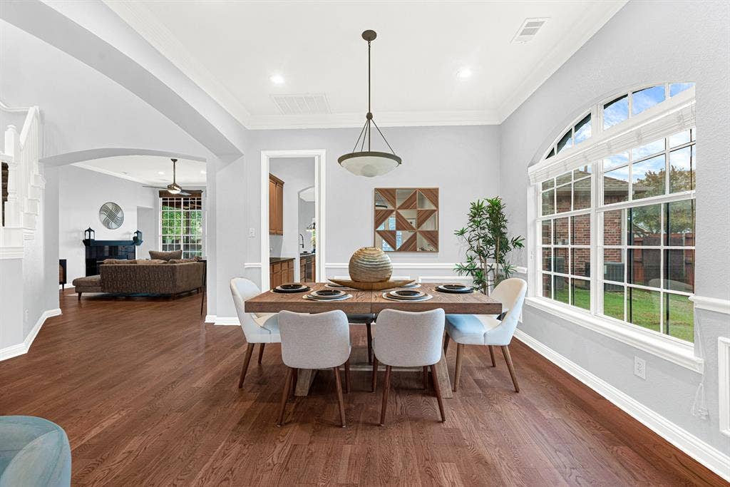 4433 Creekbend Circle, Richardson, TX 75082 Formal dining room is open to the primary living spaces