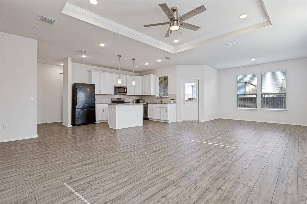 Open living, kitchen and dining ares