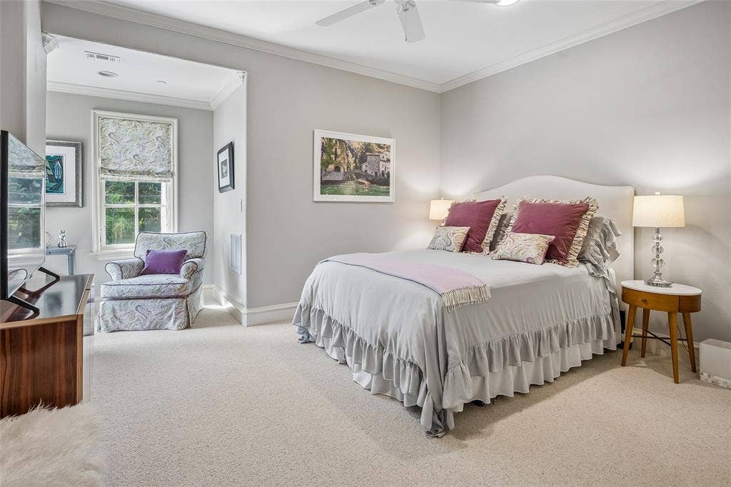 5222 Stonegate Road, Dallas, TX 75209 Bedroom site #4 Recessed window alcove with window, recessed lighting, and crown molding