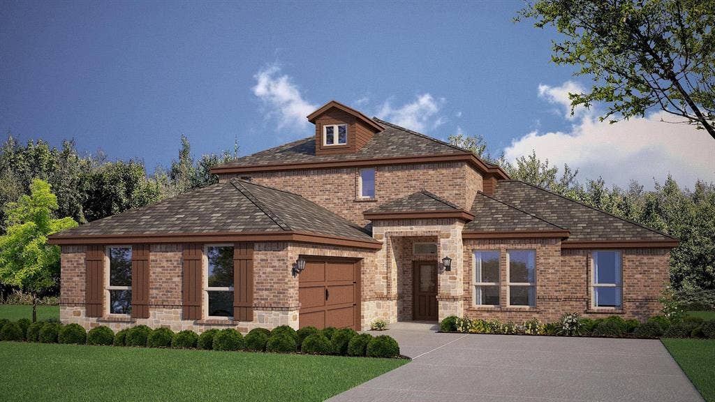 4931 SIMMENTAL Drive, Arlington, TX 76001 Front Elevation - D.R. Horton's Brook Meadowfloor plan Elevation Z - All Home and community information, including pricing, included features, terms, availability and amenities, are subject to change at any time without notice or obligation. All Drawings, pictures, photographs, video, square footages, floor plans, elevations, features, colors and sizes are approximate for illustration purposes only and will vary from the homes as built.