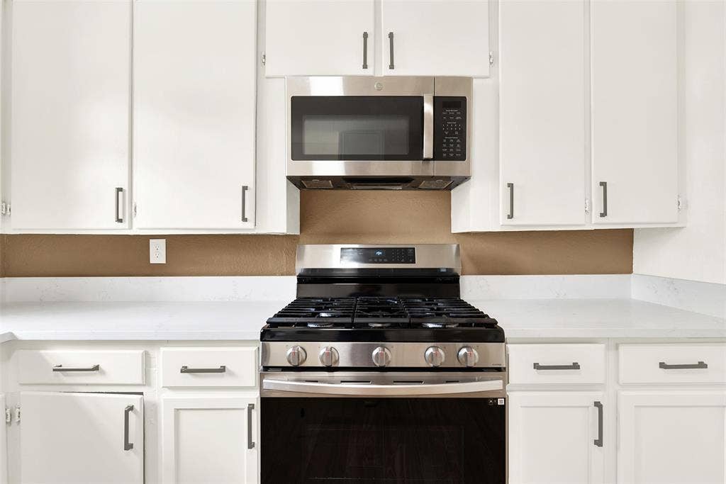 306 Hilltop Avenue, #A, Richardson, TX 75081 Kitchen with white cabinetry and stainless steel appliances