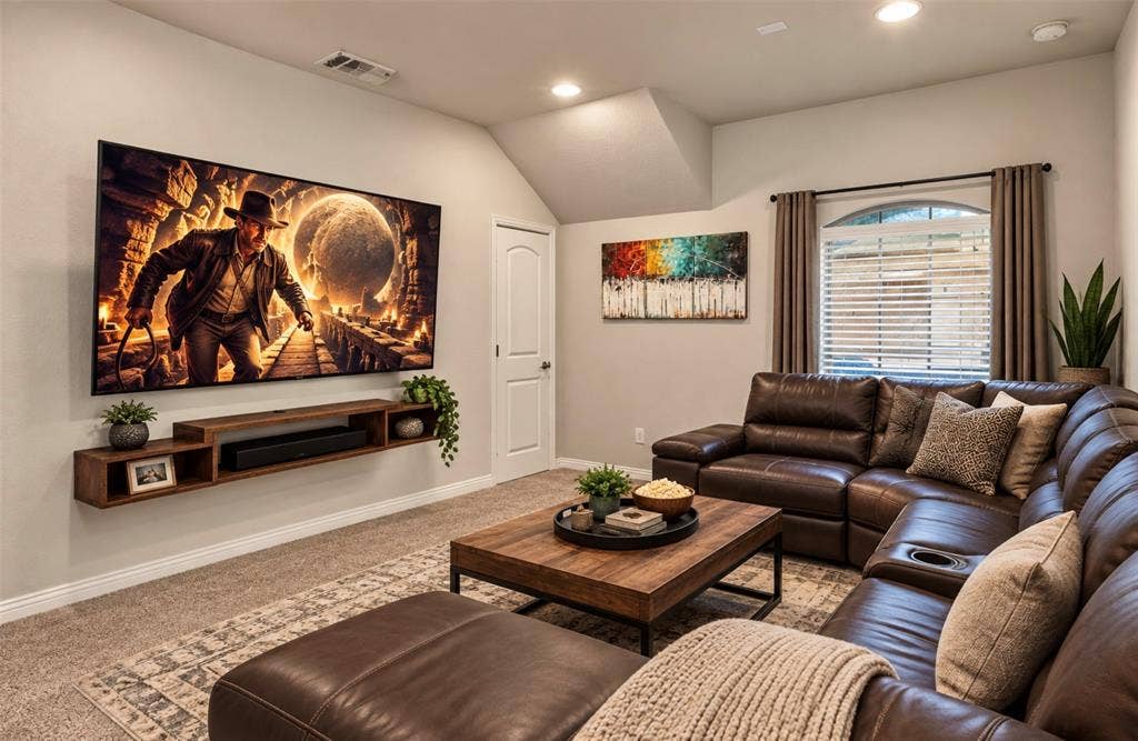 Virtually Staged Media Room with Storage
