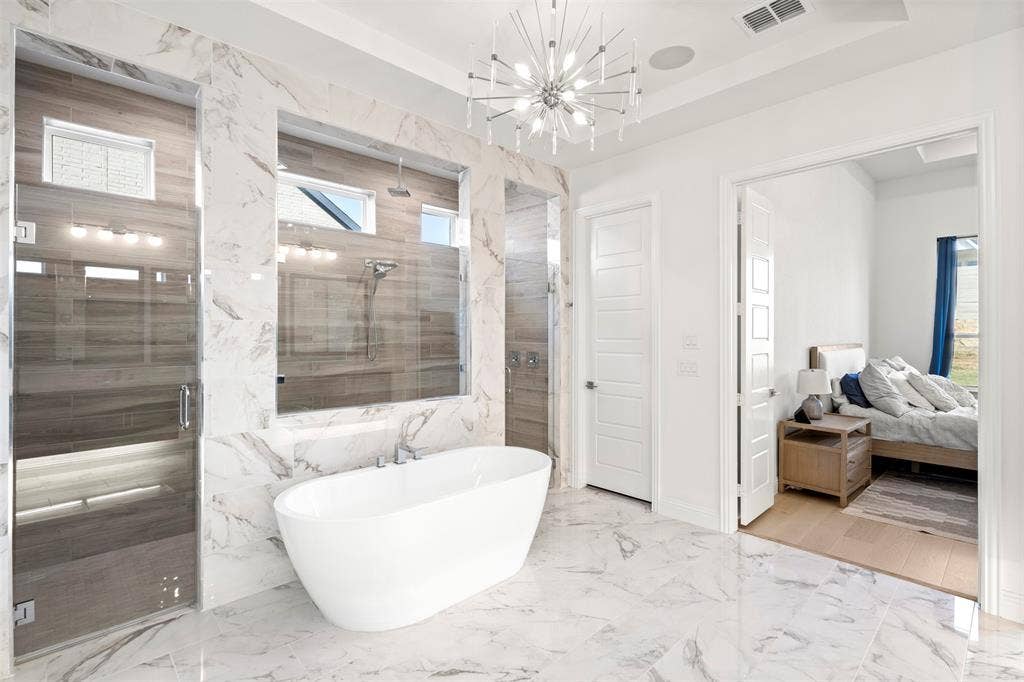 1708 Breezy Brook Lane, Argyle, TX 76226 Primary Bath with Shower and soaking tub