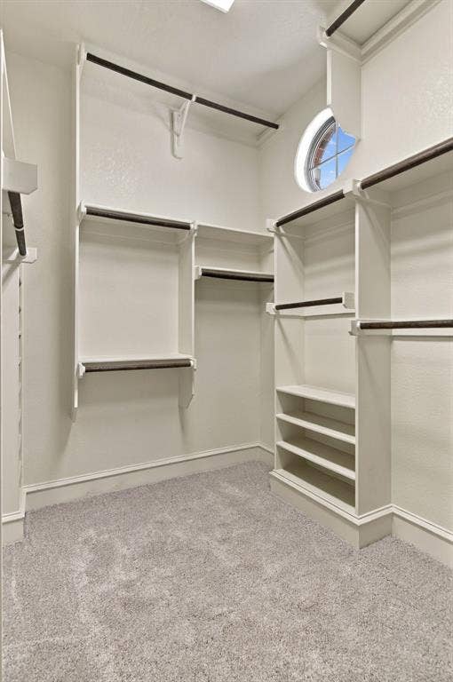 7004 Cherrybark Lane, North Richland Hills, TX 76182 Built-in shelving and hanging rods, built-in shoe rack, round window, and light gray carpeting