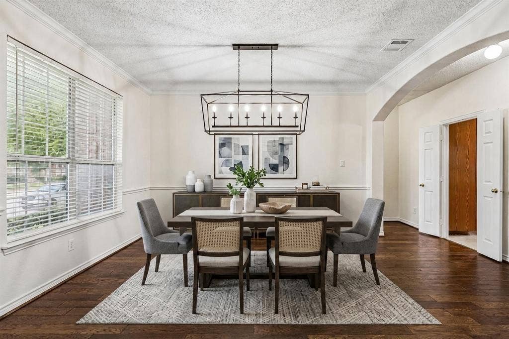 8121 Skyridge Drive, Plano, TX 75025 Natural light fills the dining room, conveniently positioned near the kitchen and main living spaces. *Virtually Staged*