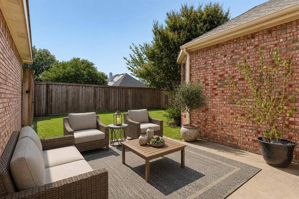 8121 Skyridge Drive, Plano, TX 75025 Private backyard patio creates an inviting setting for outdoor seating, dining and entertaining. *Virtually Staged*
