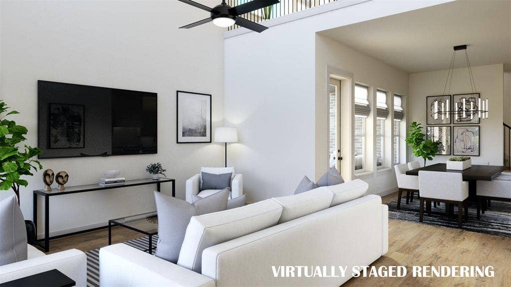 15837 Rue Drive, Frisco, TX 75033 Open to the kitchen-dining areas and the upstairs game room, this family room was designed for today's active family lifestyle. VIRTUALLY STAGED RENDERING