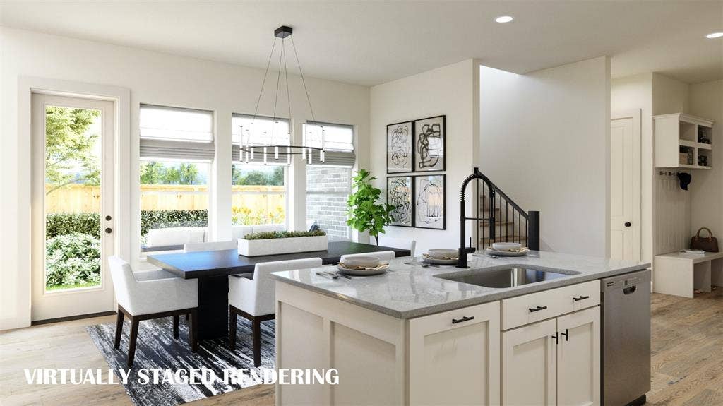 15837 Rue Drive, Frisco, TX 75033 With easy access from the kitchen-dining area to the outside private covered patio, dining al fresco is in your future. VIRTUALLY STAGED RENDERING