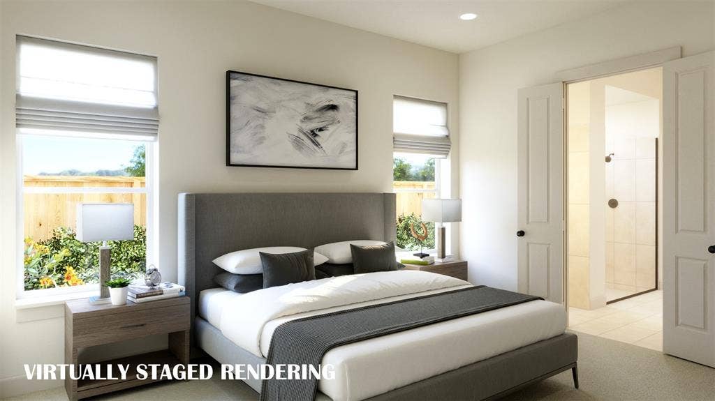 15837 Rue Drive, Frisco, TX 75033 The owner's suite in our new Valente floor plan is the peaceful retreat you have been searching for! VIRTUALLY STAGED RENDERING