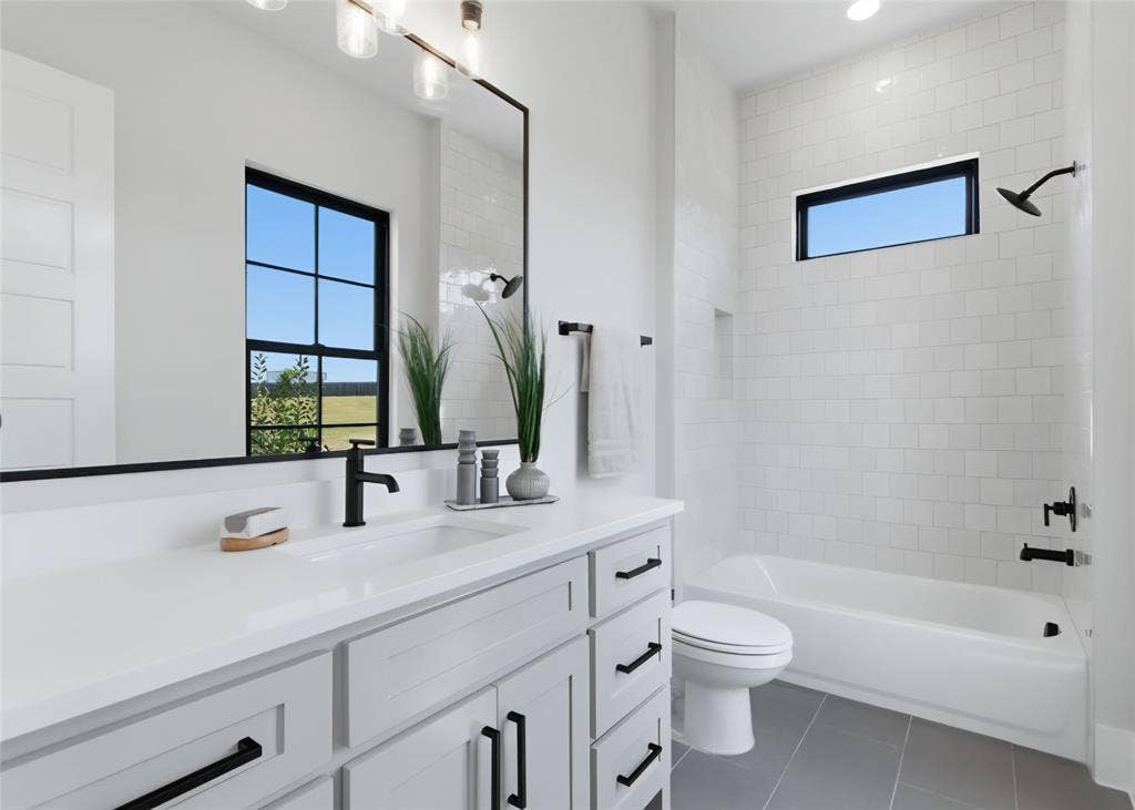 2608 Southbay, Northlake, TX 76226 Vanity with white countertop, undermount sink, and matte black faucet