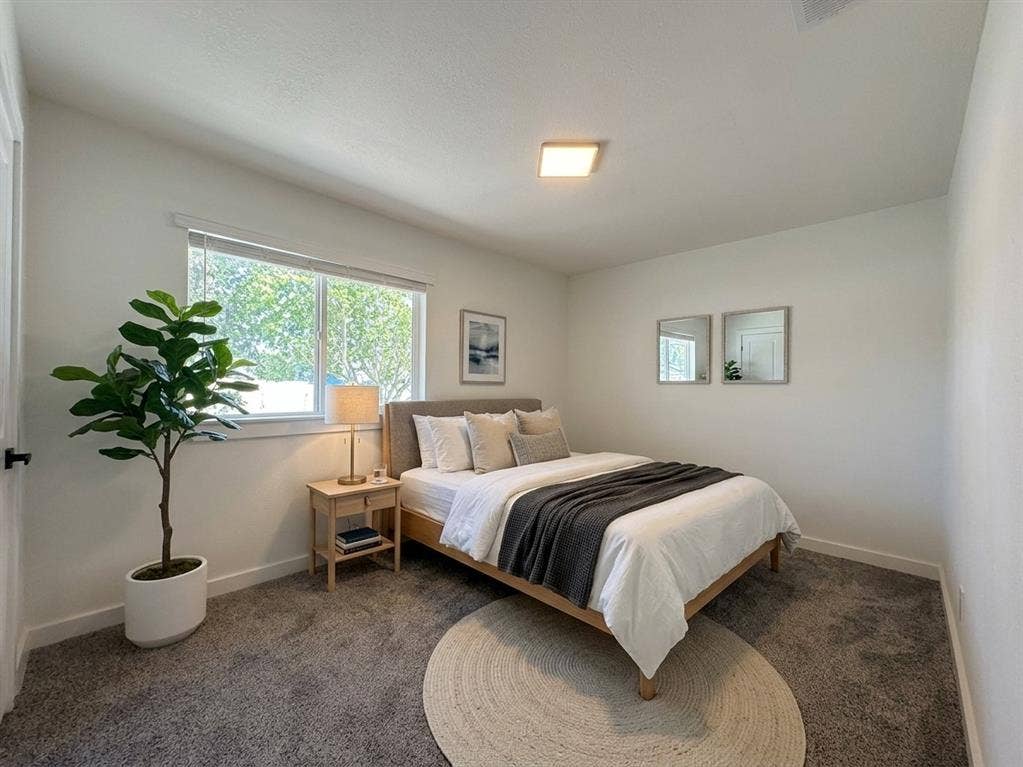 1424 E Parker Road, Plano, TX 75074 Room featuring a window, neutral-toned carpet, and a flush-mount ceiling light