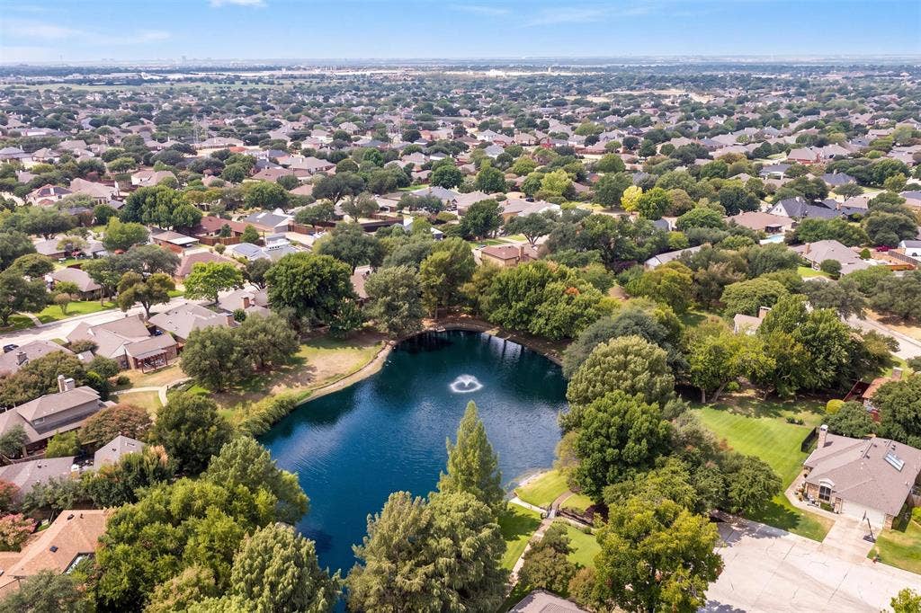 2713 Belmeade Drive, Carrollton, TX 75006 Aerial view of the neighborhood pond.