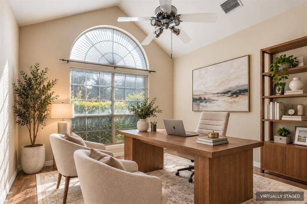2305 Pittner Lane, Plano, TX 75025 Vaulted ceiling featuring a ceiling fan