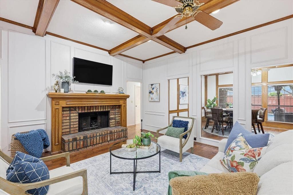 1516 Glastonbury Drive, Plano, TX 75075 Wood Burning fireplace in main living area