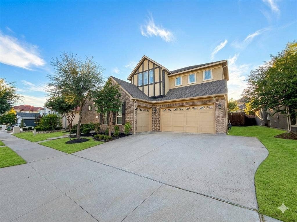 5917 Trantina Lane, Frisco, TX 75035 Brick and stucco exterior with gabled roof lines