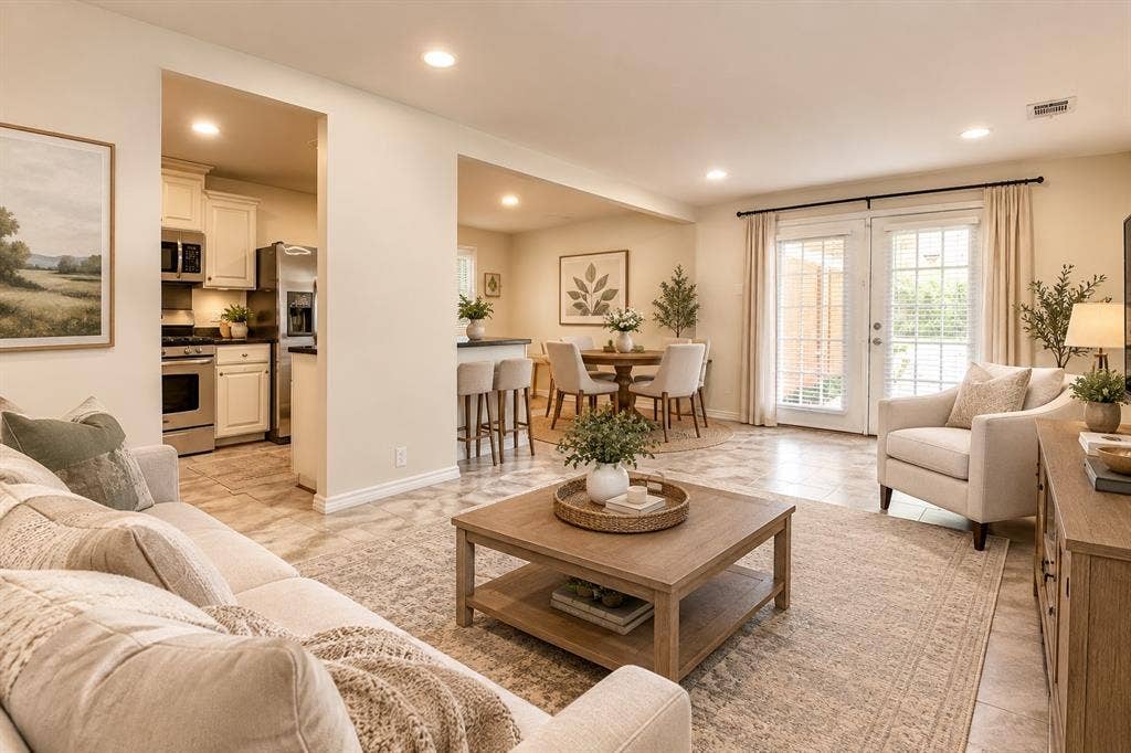 AI ENHANCED FOR IDEAS - Recessed lighting, light-toned walls, and wood-finish flooring