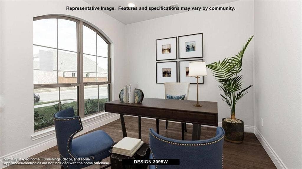 4237 Capstone Road, Midlothian, TX 76065 Arch-top window with grid pattern, wood-finish flooring, and white painted walls