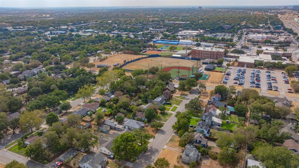 Aerial view of neighborhood.