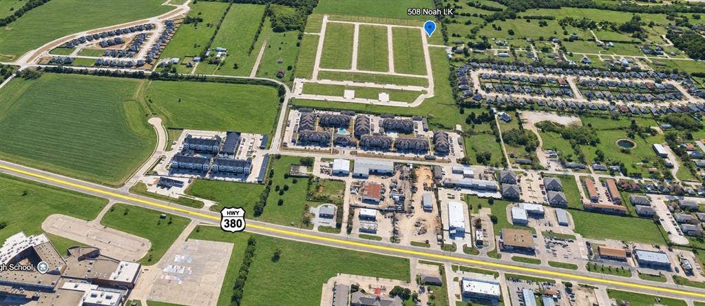 508 Noah, Princeton, TX 75407 Aerial perspective showcasing developed residential areas, commercial properties, and agricultural land