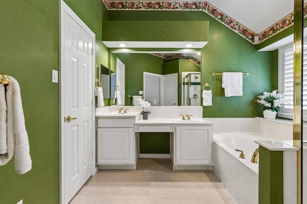 Primary bathroom with soak tub and separate shower