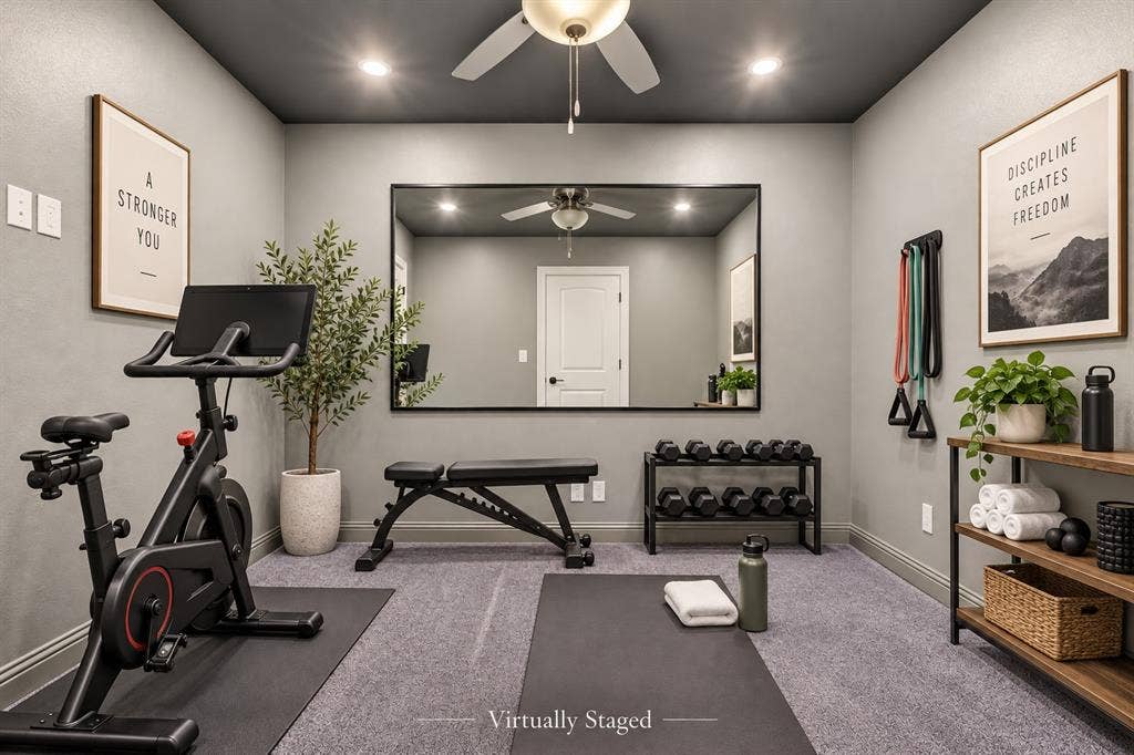 exercise or media room virtually staged