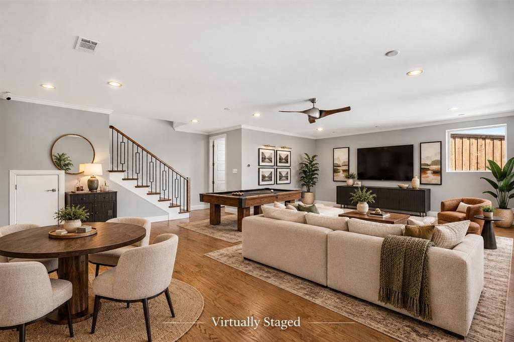 game room virtually staged - bottom floor