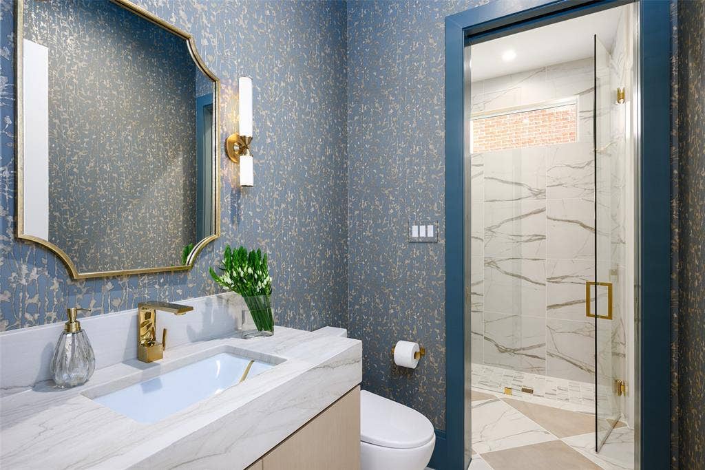 3929 Stanford Avenue, University Park, TX 75225 Downstairs powder room with designer wall covering wall covering