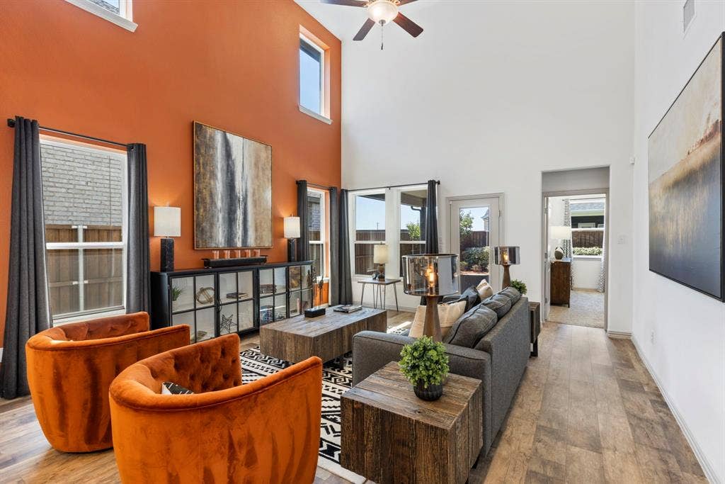 1456 Kit King Drive, Little Elm, TX 75036 Vaulted ceilings with a ceiling fan