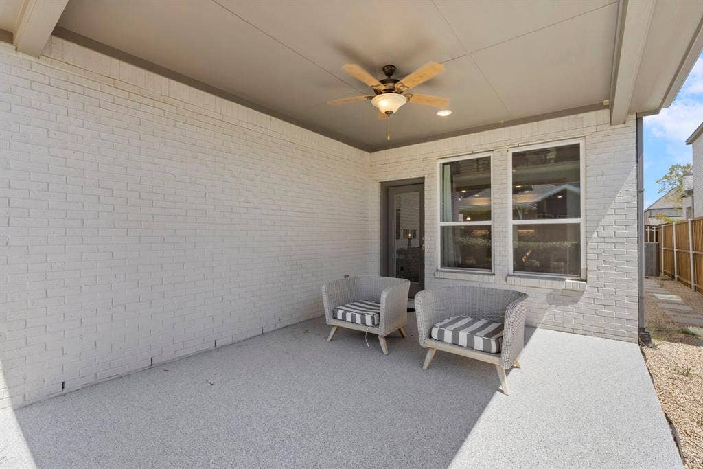 1456 Kit King Drive, Little Elm, TX 75036 Covered patio with a ceiling fan, recessed lighting, and brick exterior