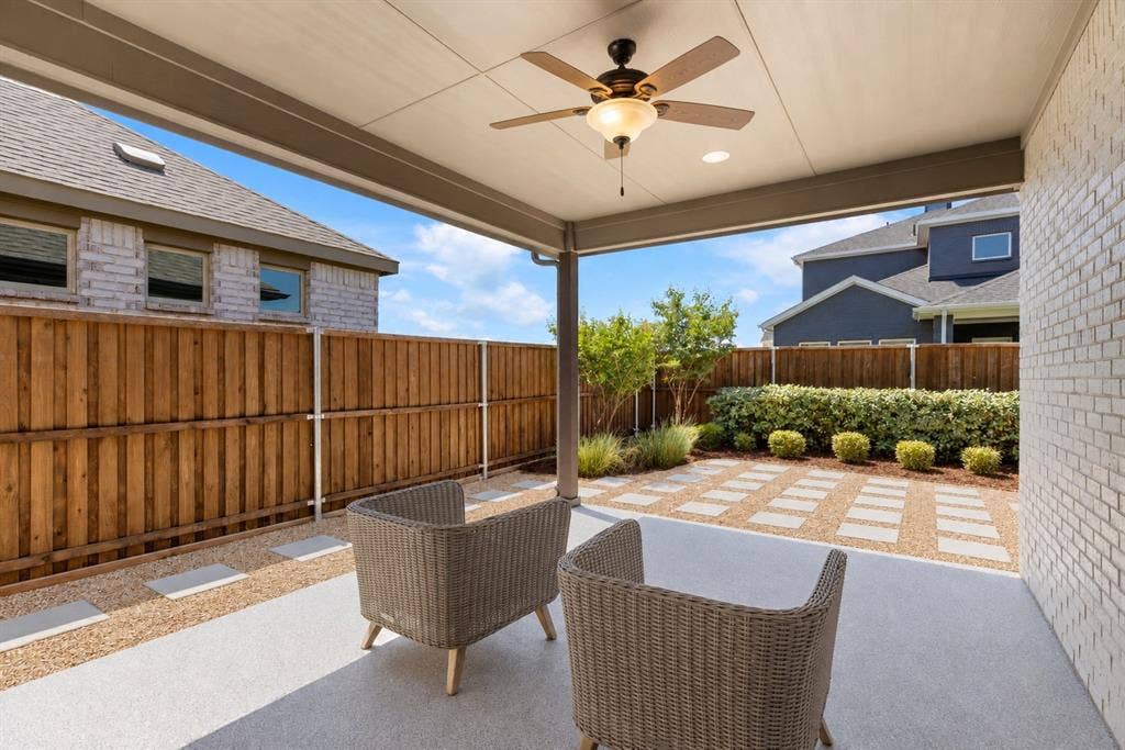 1456 Kit King Drive, Little Elm, TX 75036 Covered patio featuring a ceiling fan with integrated lighting