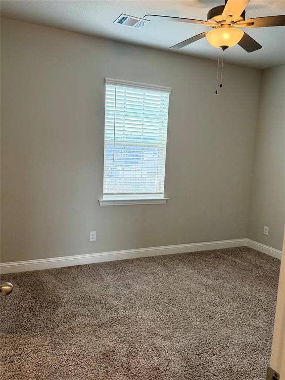 1196 Putnam Drive, Frisco, TX 75036 Plush carpeting, neutral wall tones, window with horizontal blinds, and a ceiling fan with integrated lighting