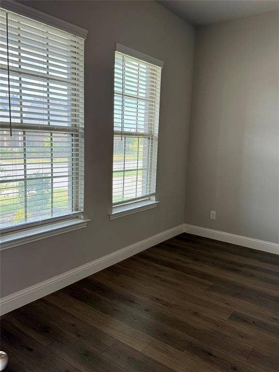 1196 Putnam Drive, Frisco, TX 75036 Wood-finish flooring with white baseboards, two windows featuring white blinds, and neutral-toned walls