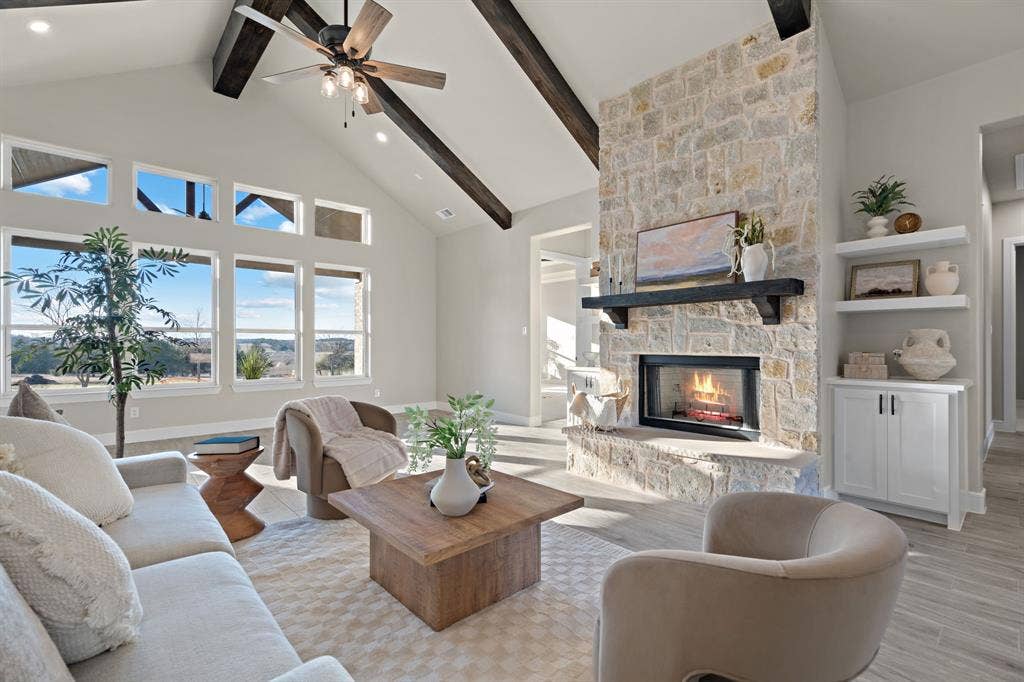 4205 County Road 570, Farmersville, TX 75442 Floor to ceiling stone fireplace .