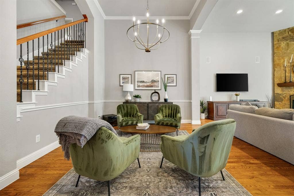 Currently set as a sitting area, this is a great space for your beautiful dining table as well.