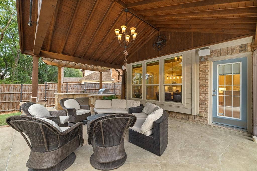 Covered patio is large enough for lots of friends and family to enjoy a quiet evening.