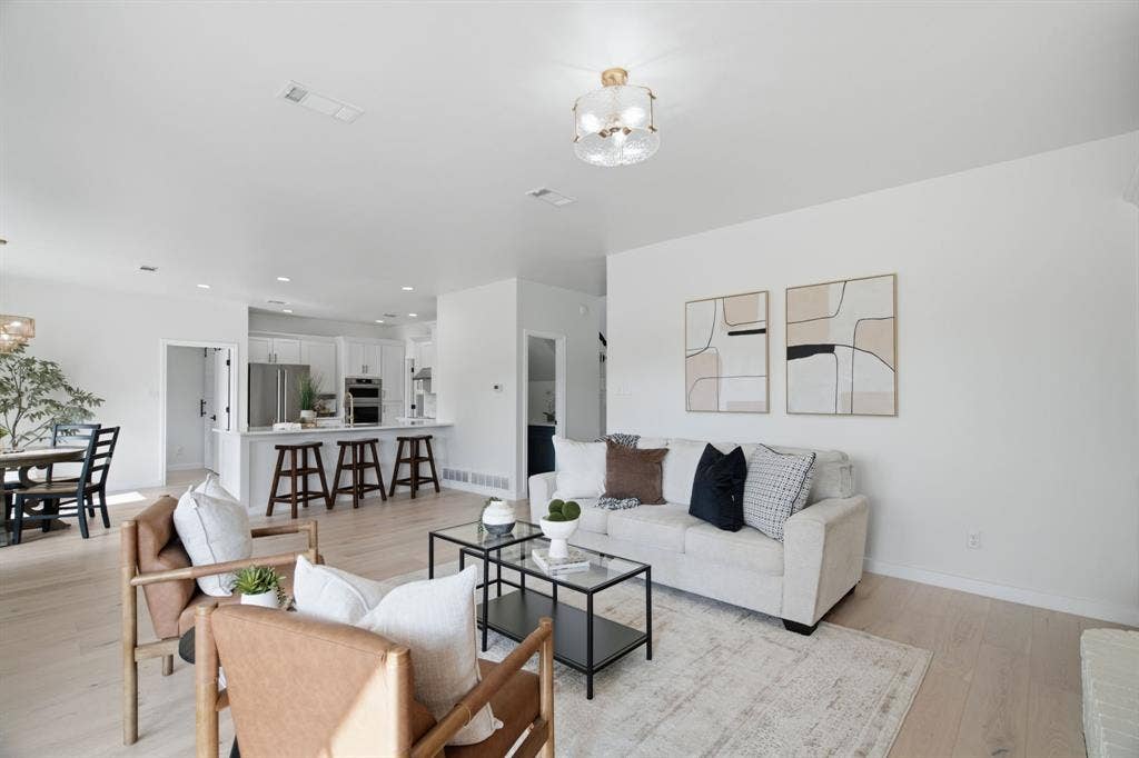 Open concept kitchen overlooks family room