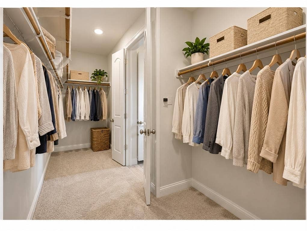1320 Cartona Road, Fate, TX 75087 Walk-in closet featuring carpeted flooring, built-in shelving, and recessed lighting