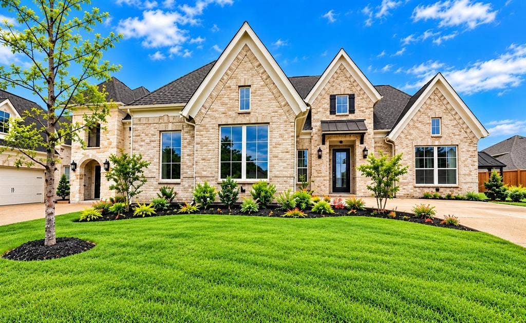 1320 Cartona Road, Fate, TX 75087 Stone facade with gabled rooflines, a covered front entry, and a two-car garage
