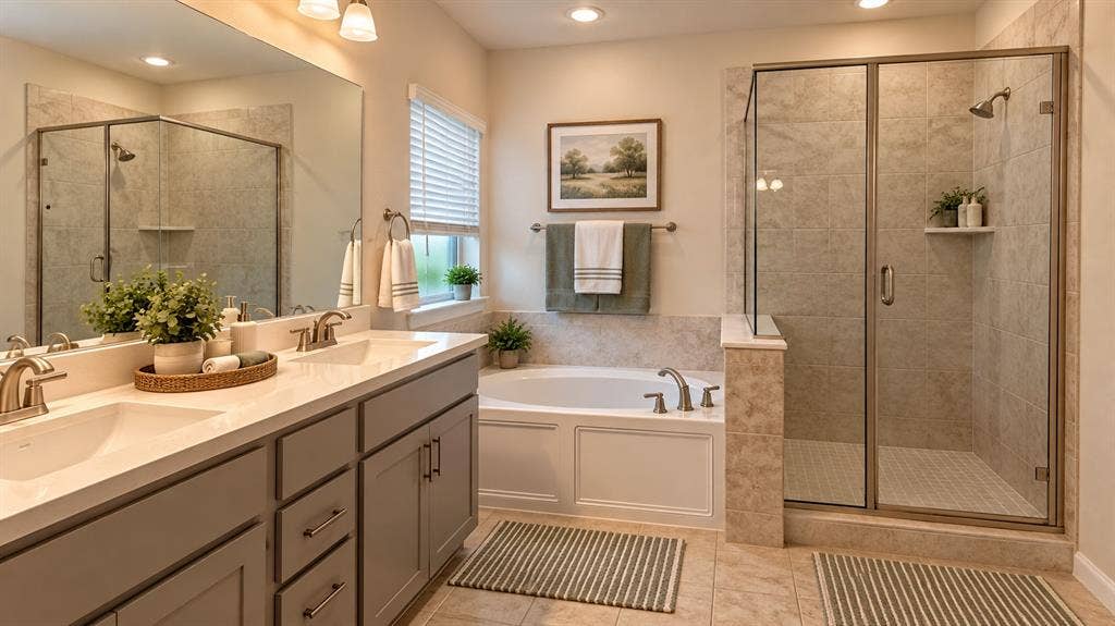 5617 Southern Fern Road, Garland, TX 75043 Dual vanity with undermount sinks and light-toned countertops