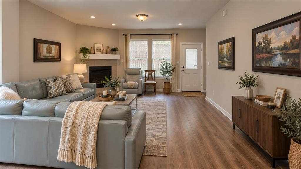 5617 Southern Fern Road, Garland, TX 75043 Recessed lighting, wood-finish flooring, a fireplace with a white mantel, and white trim