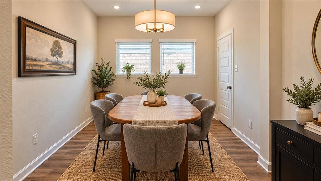 5617 Southern Fern Road, Garland, TX 75043 Recessed lighting, wood-finish flooring, and a contemporary chandelier
