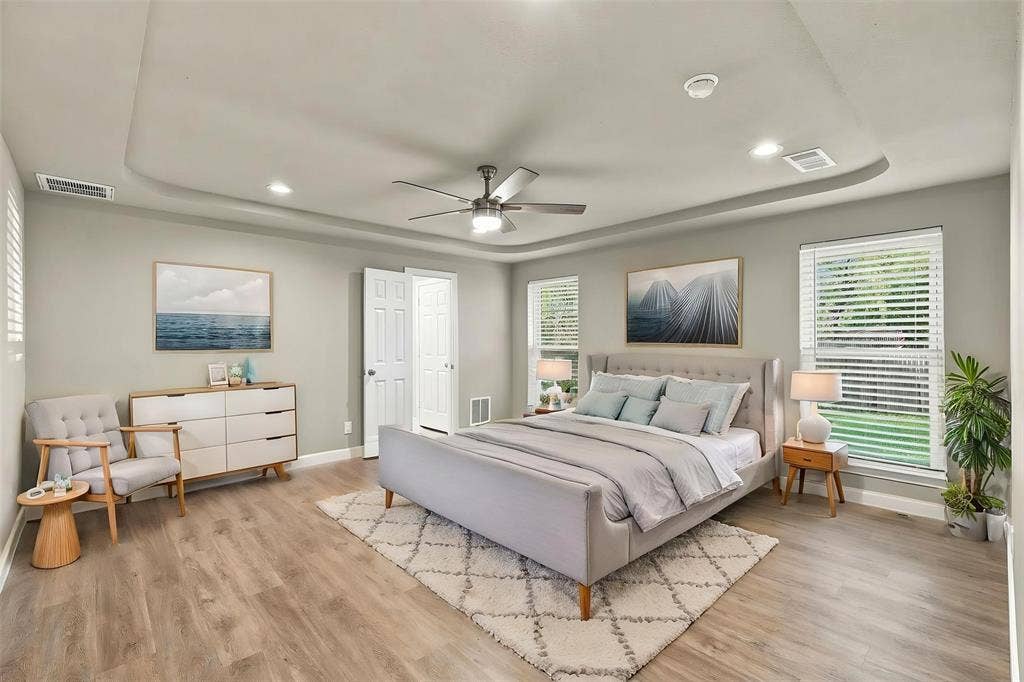 Virtually staged primary bedroom