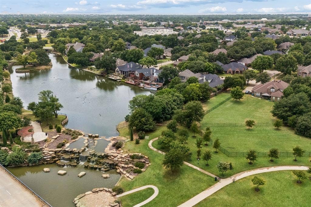 Ariel view of ponds, water falls and walking trails