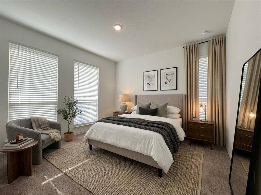 3308 Chasemoor Drive, Denton, TX 76207 Recessed ceiling lighting, two windows with blinds, and carpeted flooring