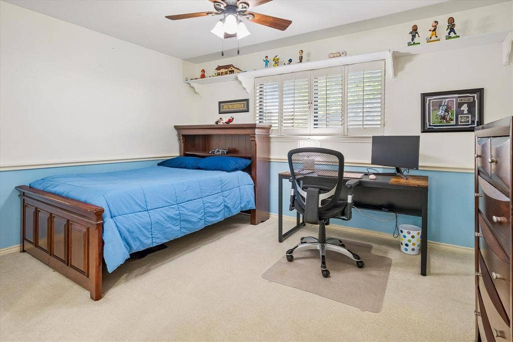 7603 Queens Ferry Lane, Dallas, TX 75248 Room with carpeted flooring and a ceiling fan