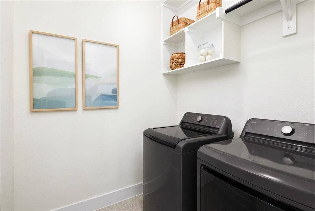 White walls with integrated shelving and a clothes hanging rod